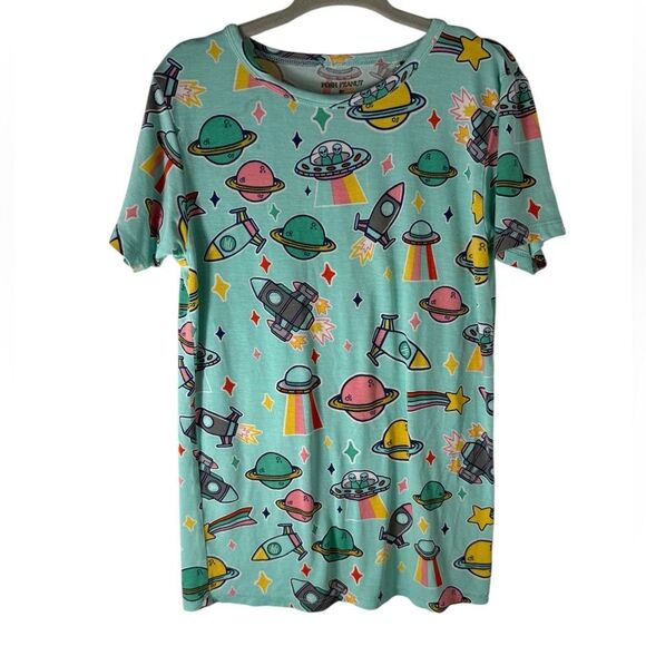 Posh Peanut Alien UFO Space Print Two Piece Bamboo Pajama Set - Picture 1 of 7